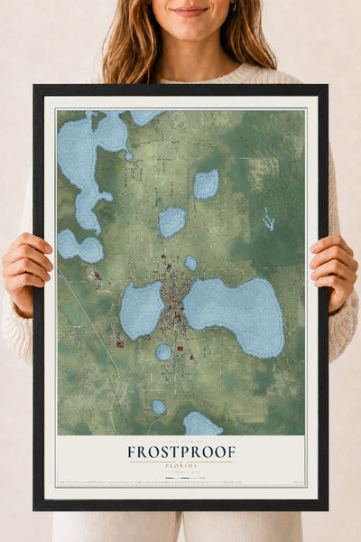 Frostproof, Florida map print, 18" x 24" W/ Black Ayous Wood Frame mockup