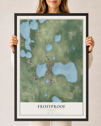 Frostproof, Florida map print, 24" x 36" W/ Black Ayous Wood Frame mockup