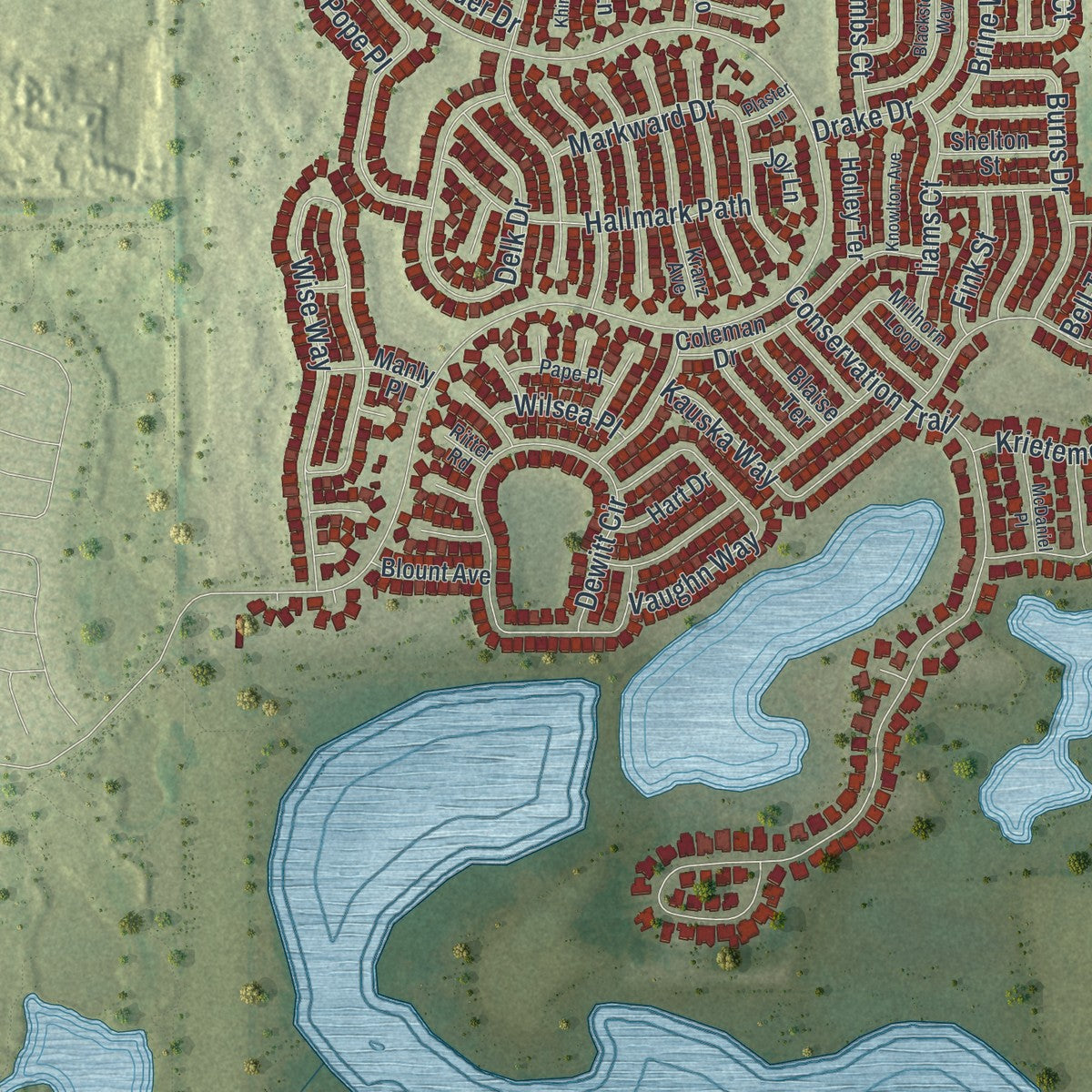 Close-up 1 of the Fruitland Park, Florida map artwork