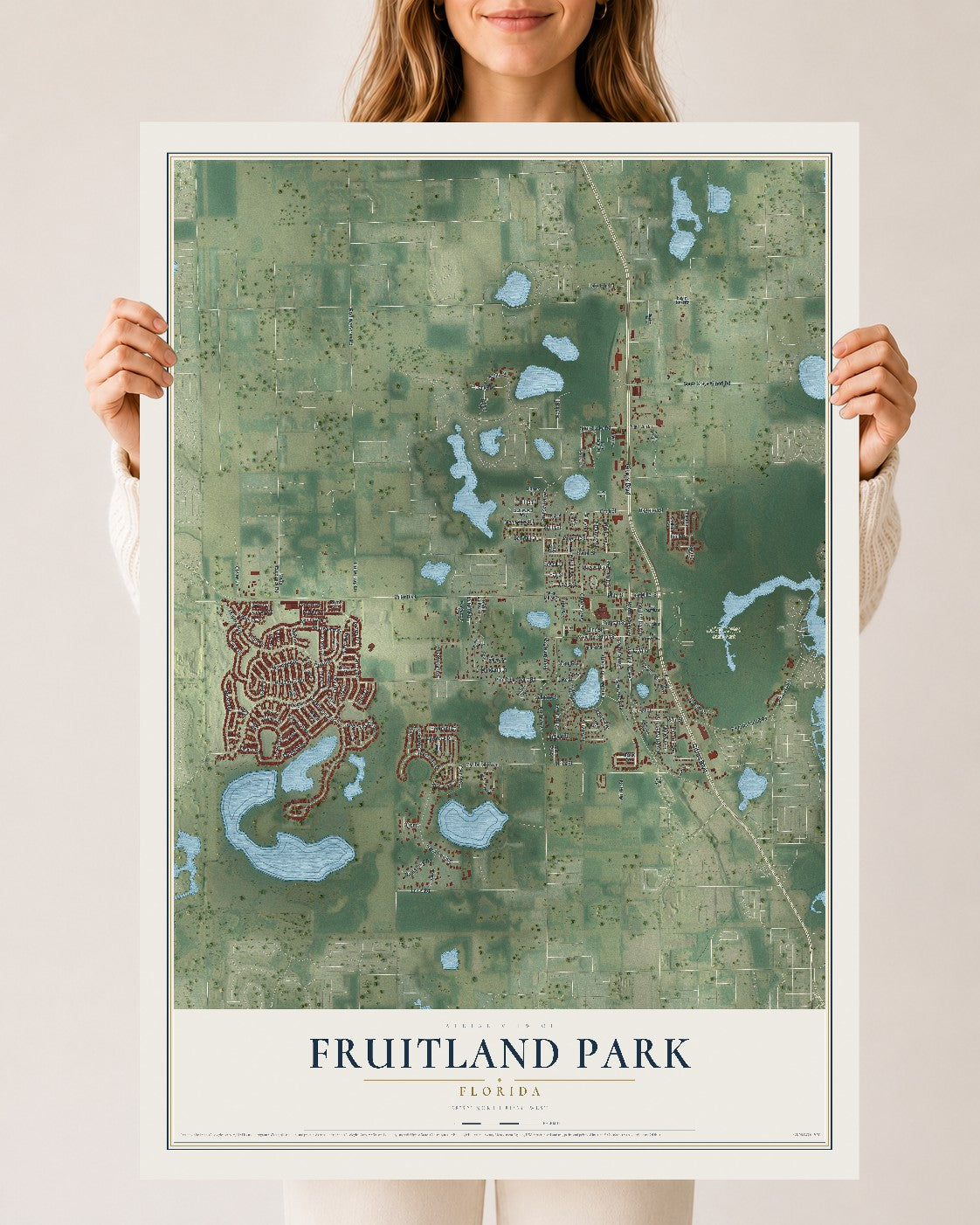 Fruitland Park, Florida map print, 24" x 36" Archival Matte Print mockup