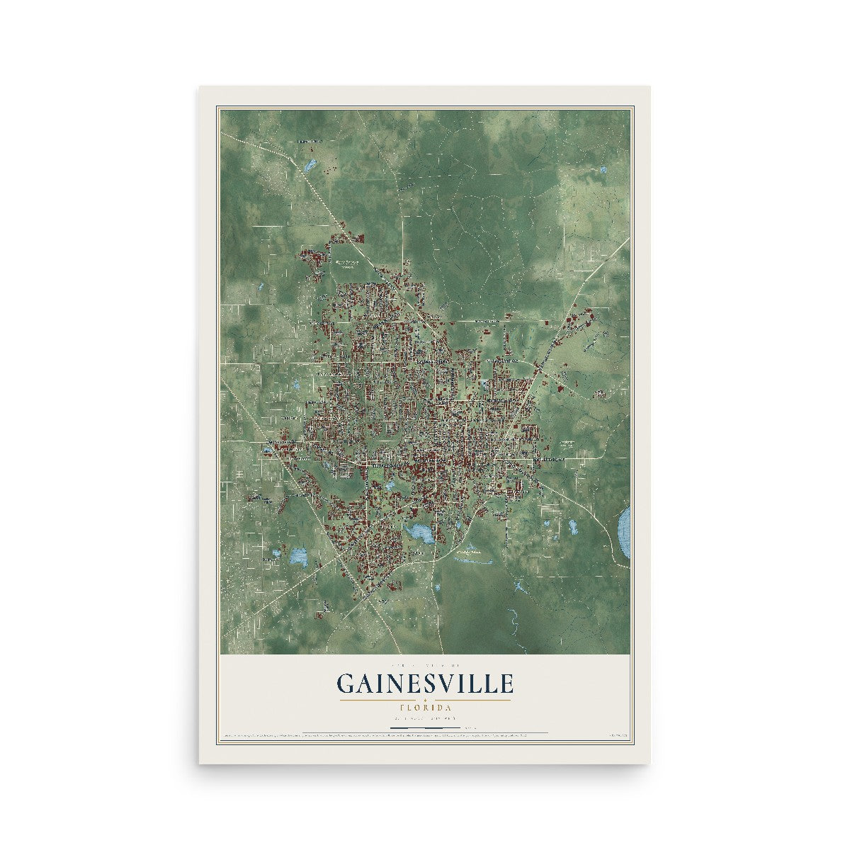 Gainesville, Florida map print, 12" x 18" Archival Matte Print mockup