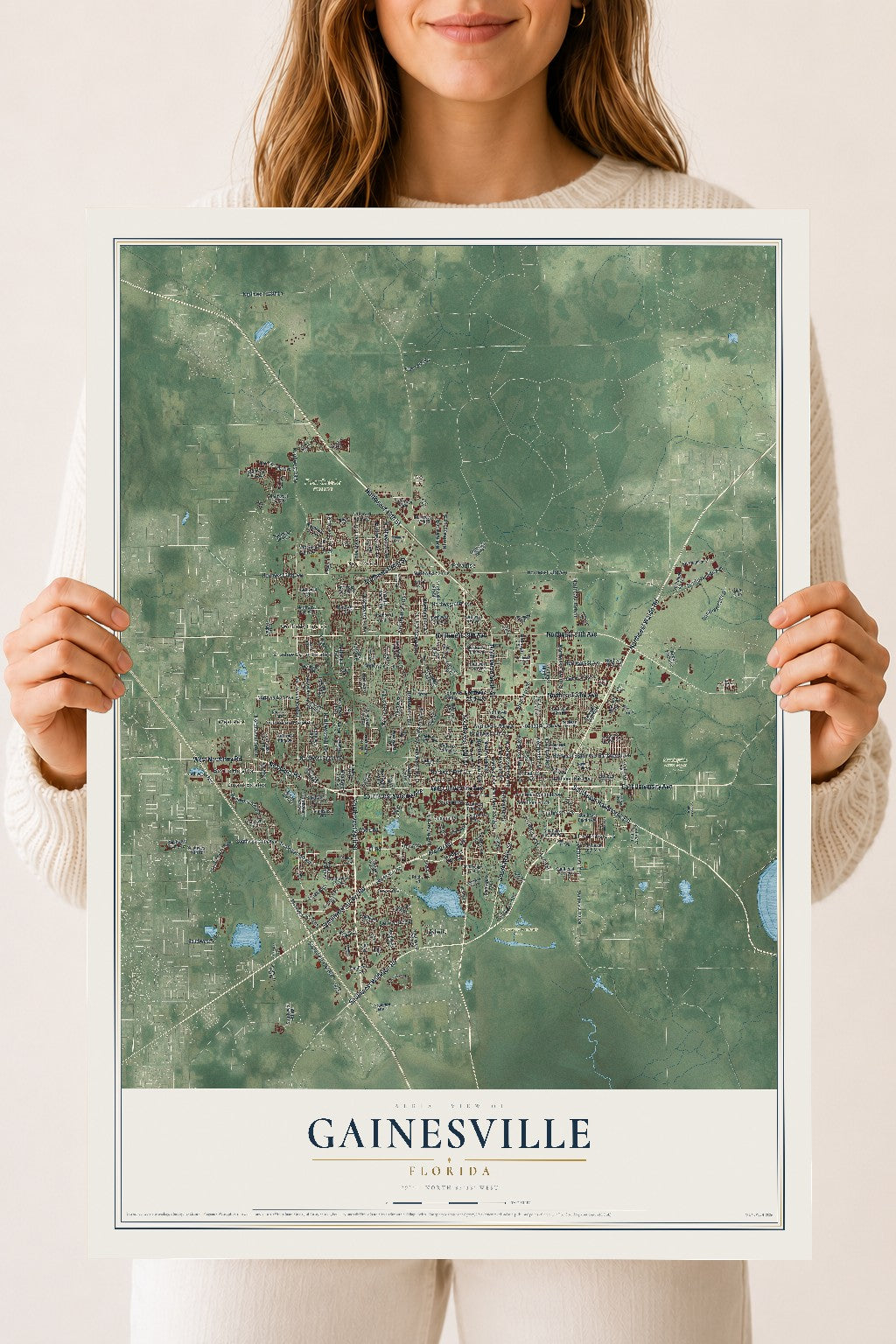 Gainesville, Florida map print, 18" x 24" Archival Matte Print mockup