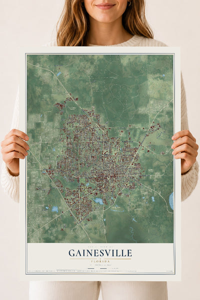 Gainesville, Florida map print, 18" x 24" Archival Matte Print mockup