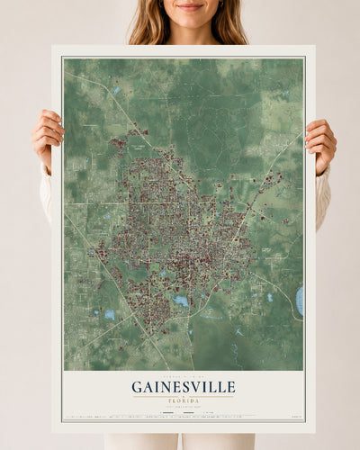 Gainesville, Florida map print, 24" x 36" Archival Matte Print mockup