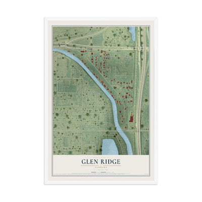Glen Ridge, Florida map print, 12" x 18" W/ White Ayous Wood Frame mockup