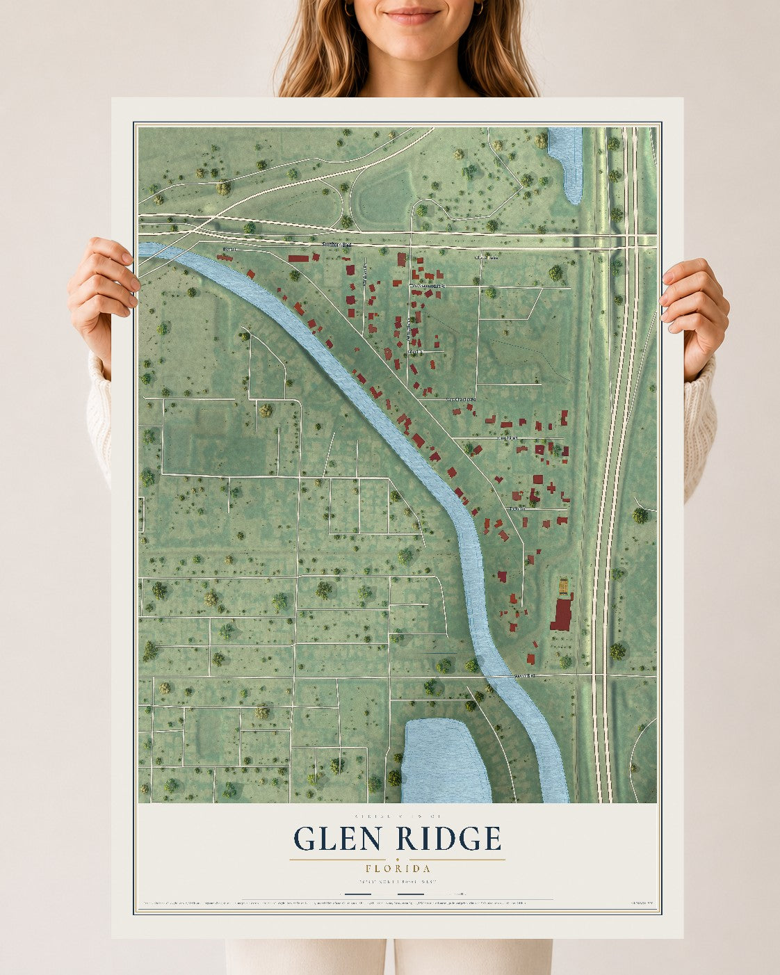 Glen Ridge, Florida map print, 24" x 36" Archival Matte Print mockup
