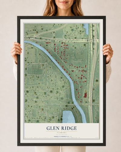 Glen Ridge, Florida map print, 24" x 36" W/ Black Ayous Wood Frame mockup