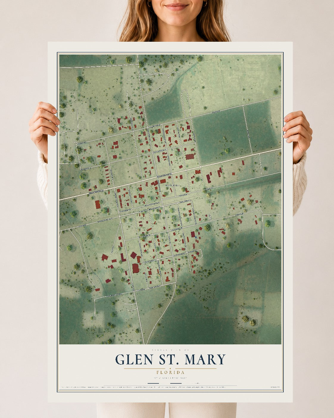Glen St. Mary, Florida map print, 24" x 36" Archival Matte Print mockup