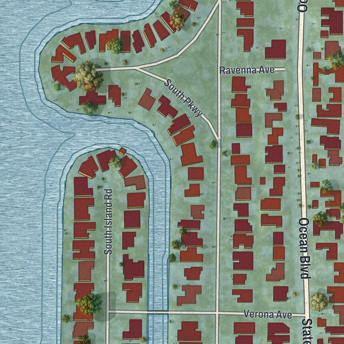 Close-up 1 of the Golden Beach, Florida map artwork