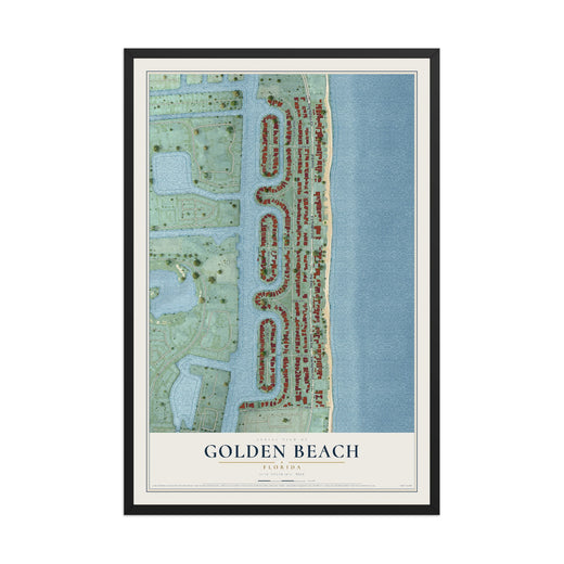 Map of Golden Beach, Florida, 12 x 18 inch print in a black wood frame