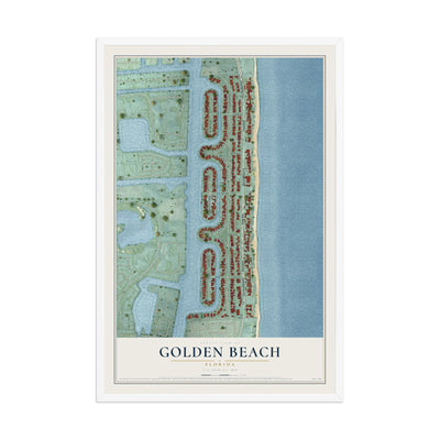 Golden Beach, Florida map print, 12" x 18" W/ White Ayous Wood Frame mockup