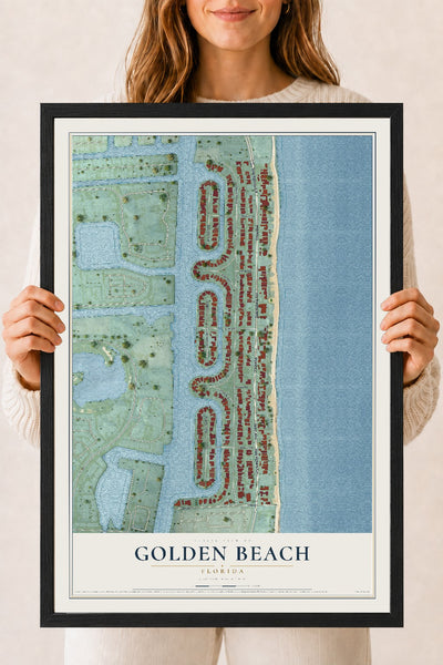 Golden Beach, Florida map print, 18" x 24" W/ Black Ayous Wood Frame mockup