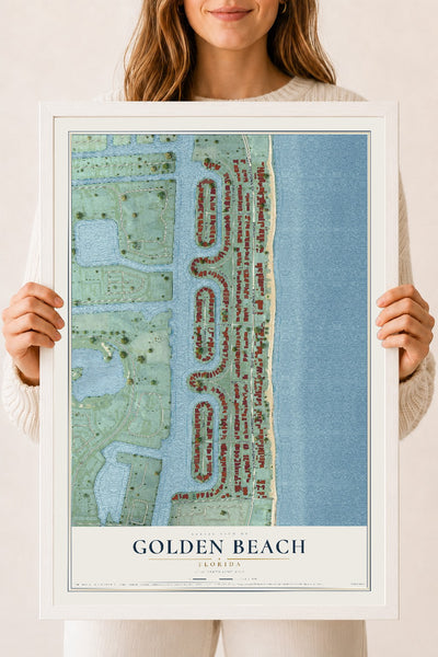 Golden Beach, Florida map print, 18" x 24" W/ White Ayous Wood Frame mockup