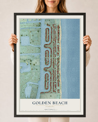 Golden Beach, Florida map print, 24" x 36" W/ Black Ayous Wood Frame mockup