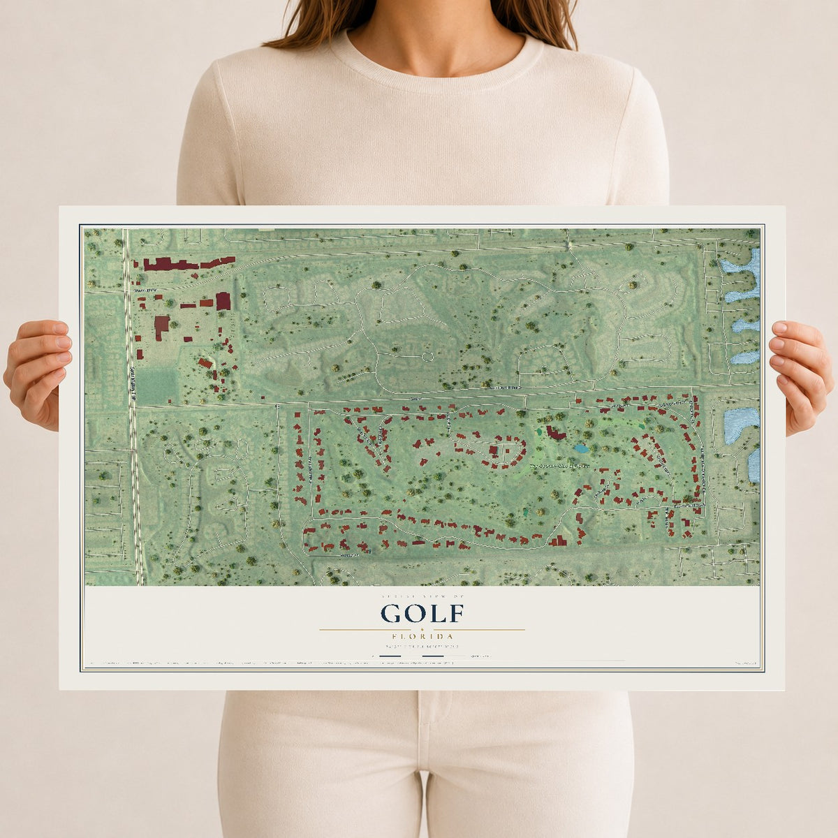 Golf, Florida map print, 12" x 18" Archival Matte Print mockup