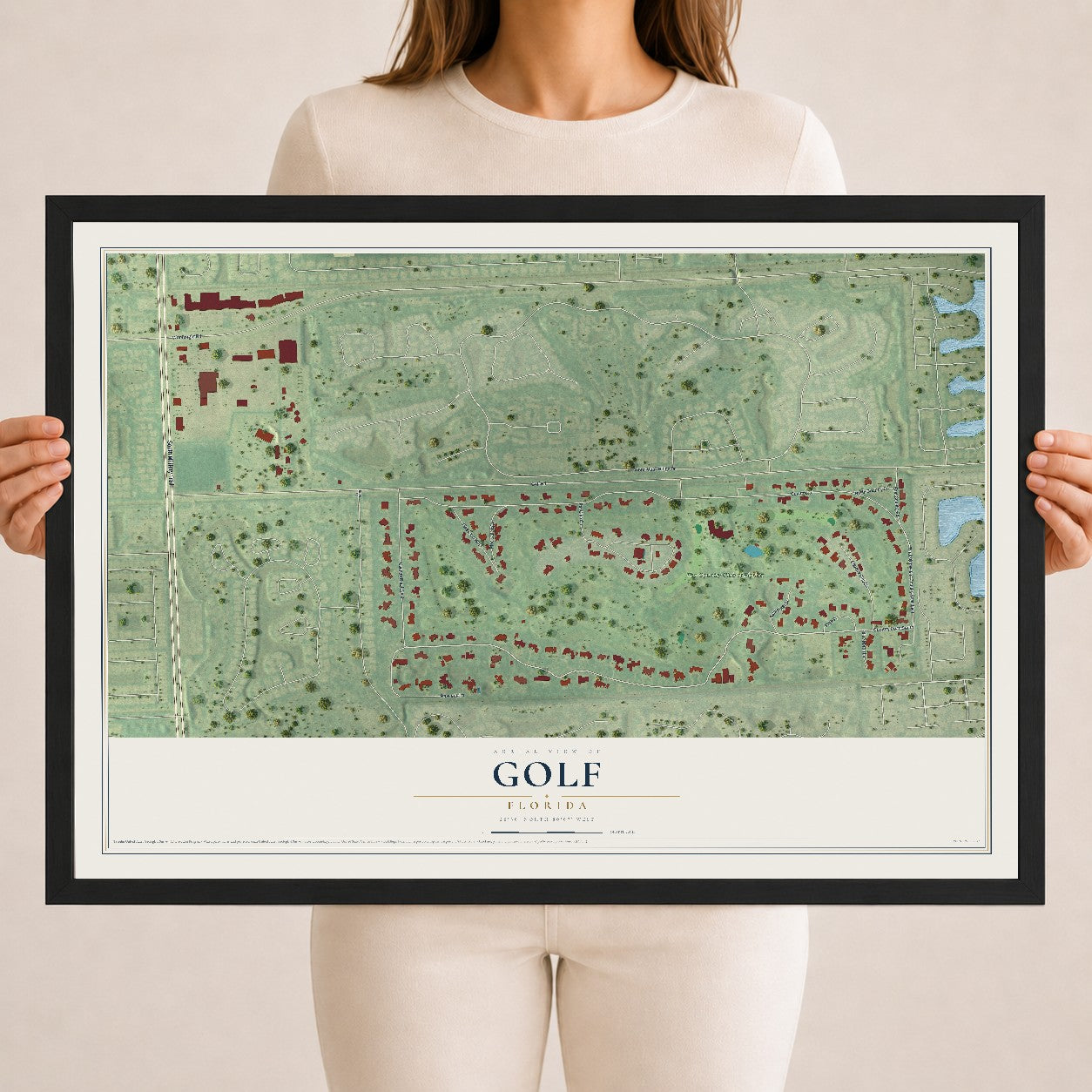 Golf, Florida map print, 18" x 24" W/ Black Ayous Wood Frame mockup