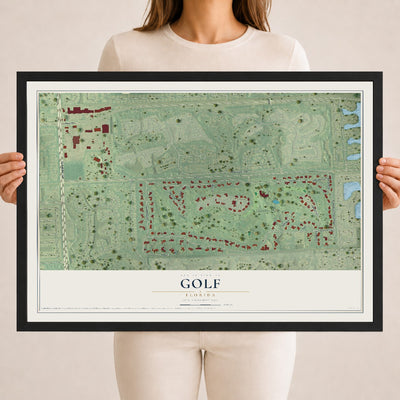 Golf, Florida map print, 18" x 24" W/ Black Ayous Wood Frame mockup