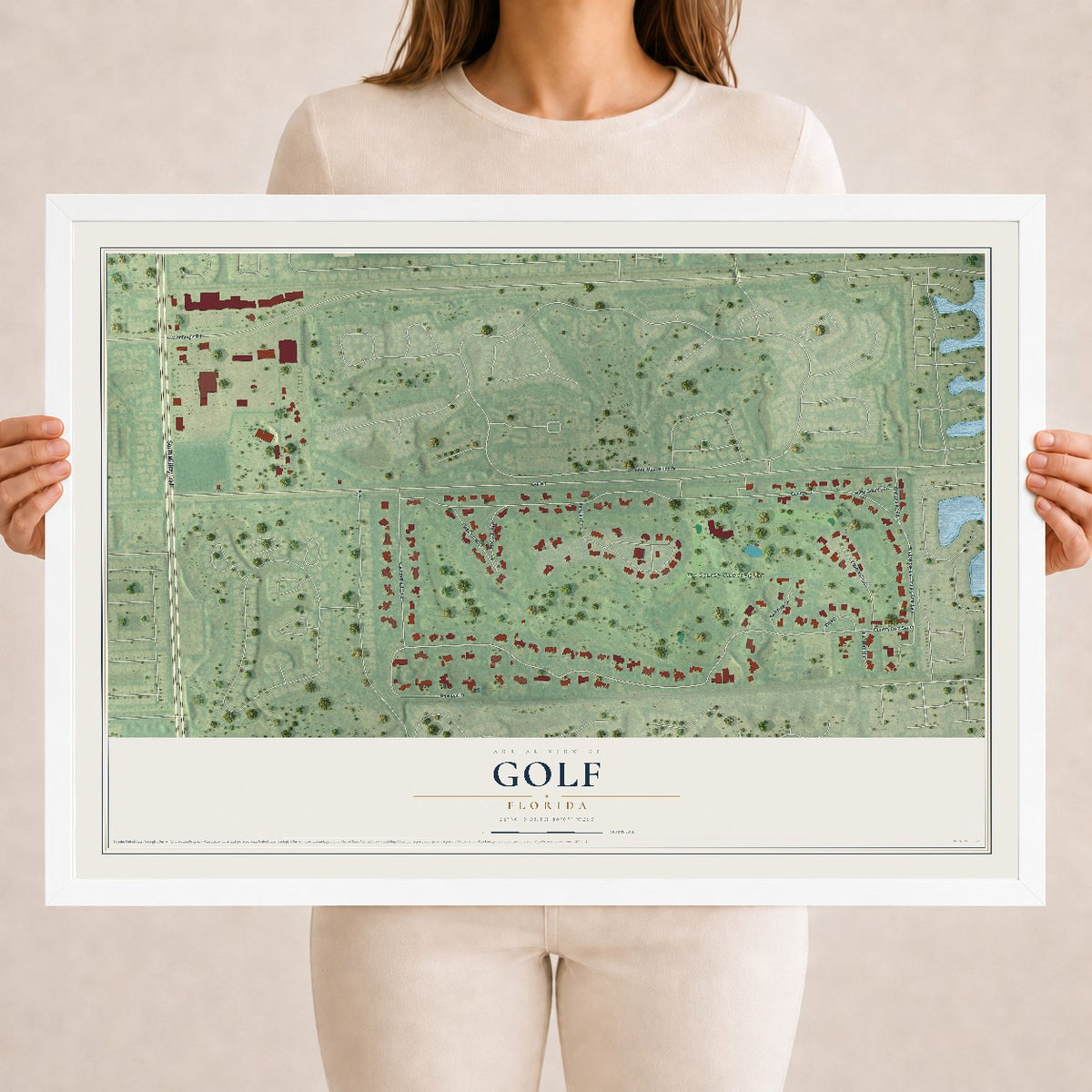 Golf, Florida map print, 18" x 24" W/ White Ayous Wood Frame mockup