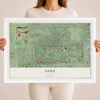 Golf, Florida map print, 18" x 24" W/ White Ayous Wood Frame mockup