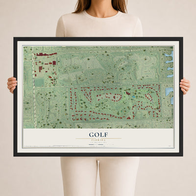 Golf, Florida map print, 24" x 36" W/ Black Ayous Wood Frame mockup
