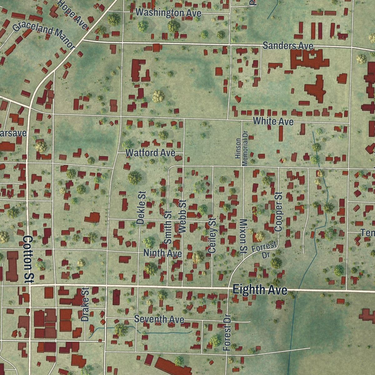 Close-up 1 of the Graceville, Florida map artwork