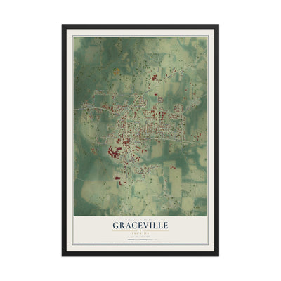 Graceville, Florida map print, 12" x 18" W/ Black Ayous Wood Frame mockup