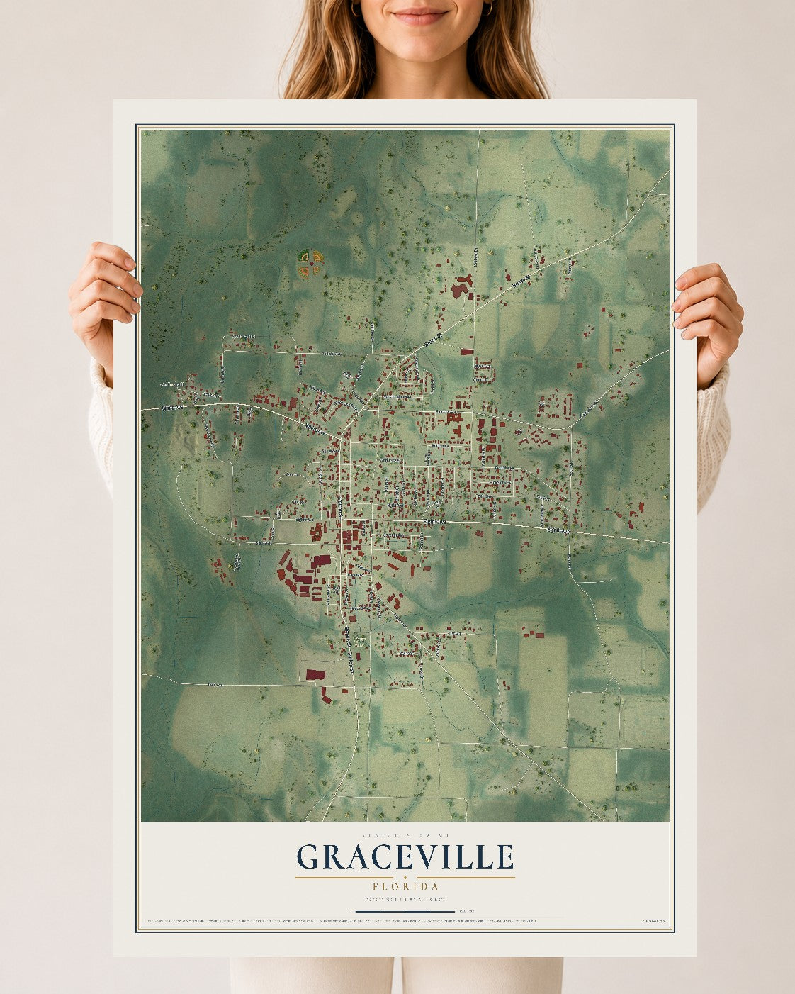 Graceville, Florida map print, 24" x 36" Archival Matte Print mockup