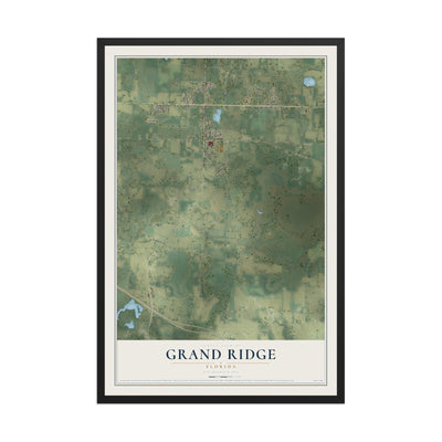 Grand Ridge, Florida map print, 12" x 18" W/ Black Ayous Wood Frame mockup