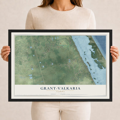 Grant-Valkaria, Florida map print, 12" x 18" W/ Black Ayous Wood Frame mockup