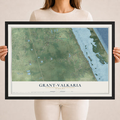 Grant-Valkaria, Florida map print, 18" x 24" W/ Black Ayous Wood Frame mockup