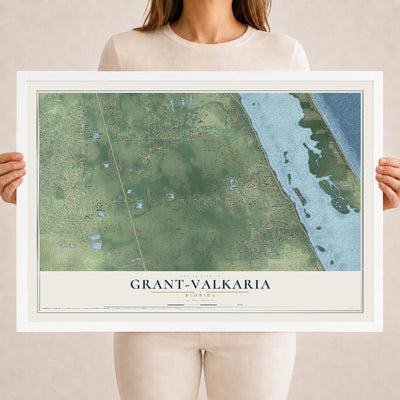 Grant-Valkaria, Florida map print, 18" x 24" W/ White Ayous Wood Frame mockup