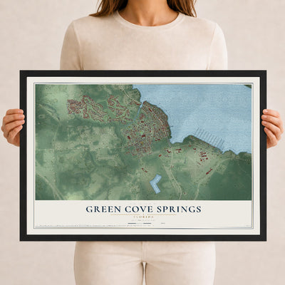 Green Cove Springs, Florida map print, 12" x 18" W/ Black Ayous Wood Frame mockup