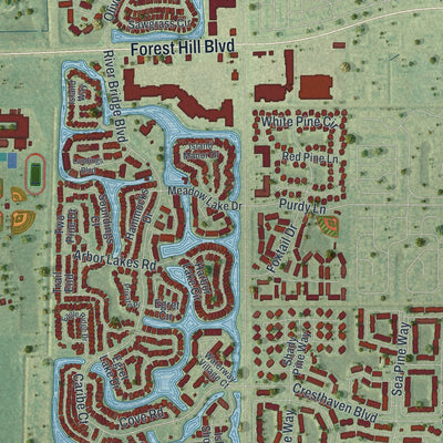 Close-up 2 of the Greenacres, Florida map artwork