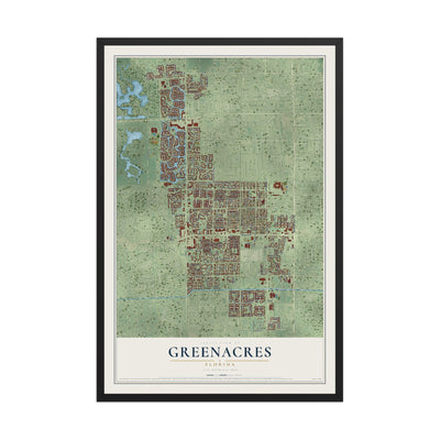 Greenacres, Florida map print, 12" x 18" W/ Black Ayous Wood Frame mockup