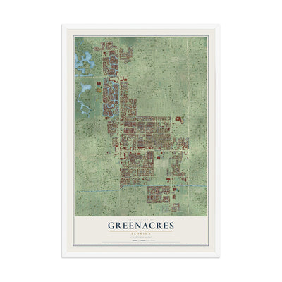 Greenacres, Florida map print, 12" x 18" W/ White Ayous Wood Frame mockup