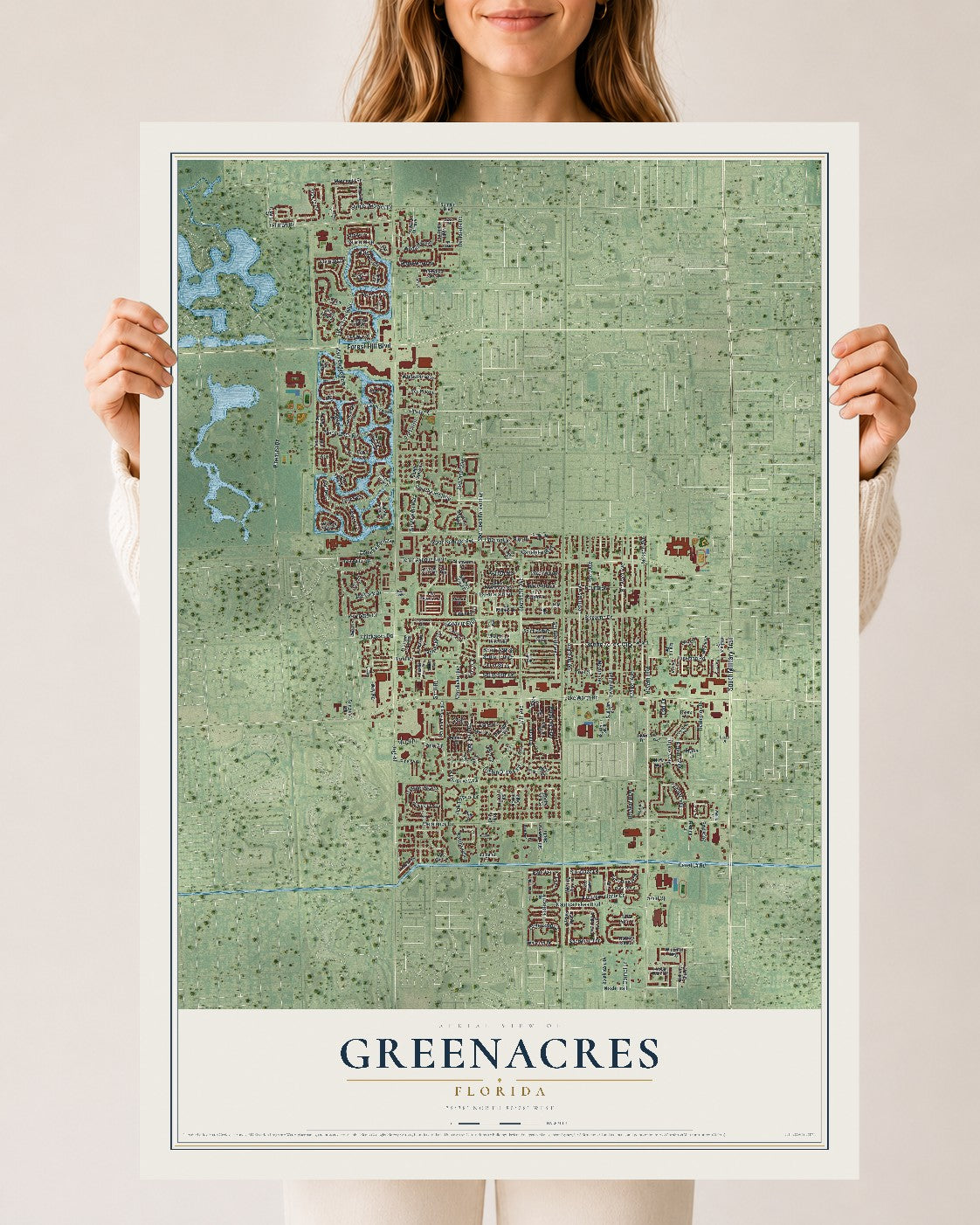Greenacres, Florida map print, 24" x 36" Archival Matte Print mockup