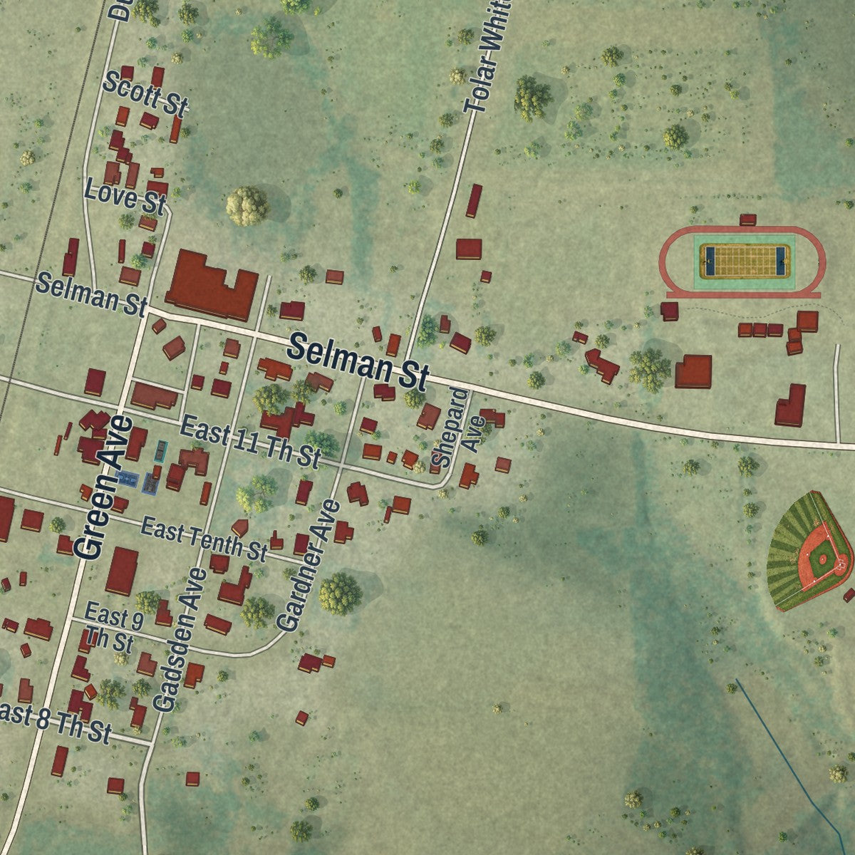 Close-up 1 of the Greensboro, Florida map artwork