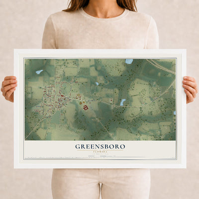 Greensboro, Florida map print, 12" x 18" W/ White Ayous Wood Frame mockup