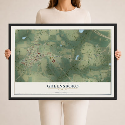 Greensboro, Florida map print, 24" x 36" W/ Black Ayous Wood Frame mockup