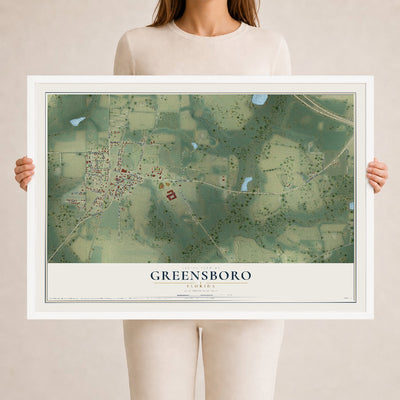 Greensboro, Florida map print, 24" x 36" W/ White Ayous Wood Frame mockup