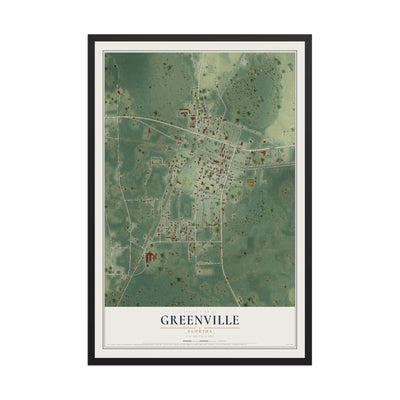 Greenville, Florida map print, 12" x 18" W/ Black Ayous Wood Frame mockup