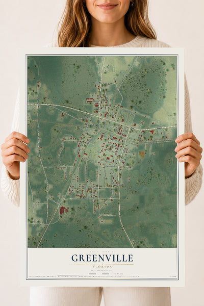 Greenville, Florida map print, 18" x 24" Archival Matte Print mockup