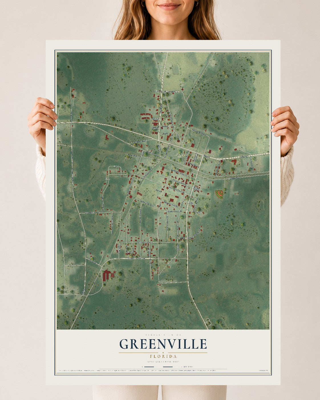 Greenville, Florida map print, 24" x 36" Archival Matte Print mockup