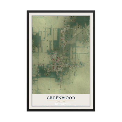 Greenwood, Florida map print, 12" x 18" W/ Black Ayous Wood Frame mockup