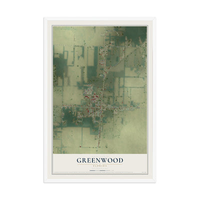 Greenwood, Florida map print, 12" x 18" W/ White Ayous Wood Frame mockup