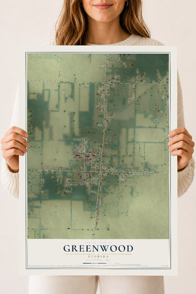 Greenwood, Florida map print, 18" x 24" Archival Matte Print mockup