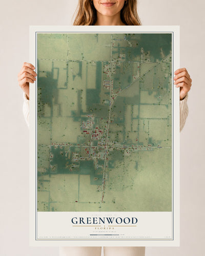 Greenwood, Florida map print, 24" x 36" Archival Matte Print mockup