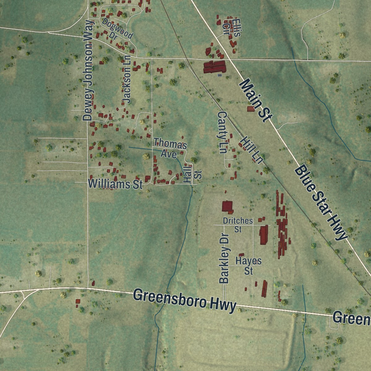 Close-up 1 of the Gretna, Florida map artwork
