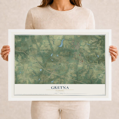Gretna, Florida map print, 12" x 18" W/ White Ayous Wood Frame mockup