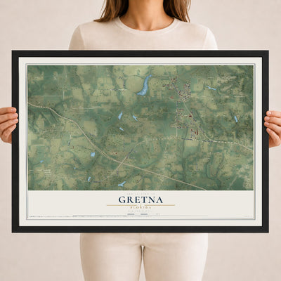 Gretna, Florida map print, 18" x 24" W/ Black Ayous Wood Frame mockup